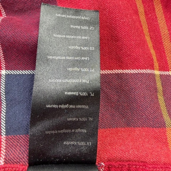 Barbour John Tailored Fit Plaid Button Down Flannel Shirt Men Large Red Navy - Picture 11 of 16